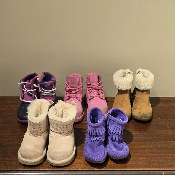 Sperry UGG Timberland Minnetonka Toddler Girls Kids Boot 5 Pair Lot Size 6-10 - Picture 1 of 16